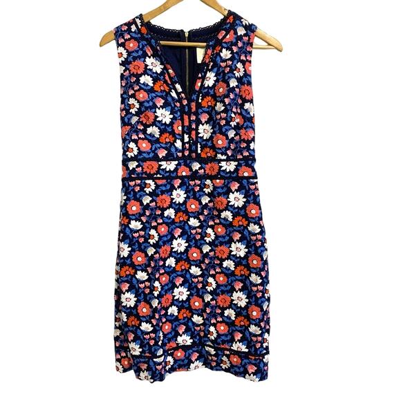 Kate Spade Blue and Red Floral Sleeveless V Neck Mini Dress - Picture 1 of 15